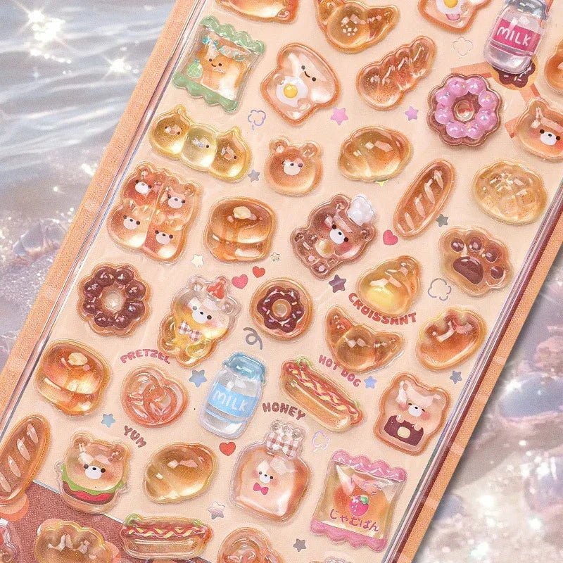 300Pcs/50pc Kawaii Cartoon 3D Relief Sticker Cute Crystal Jelly Patch for Mobile Phone Case Mirror Scrapbook Journal Animal Deco