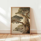 Japanese Crane Wall Art Red Sun Pine Tree Vintage Poster