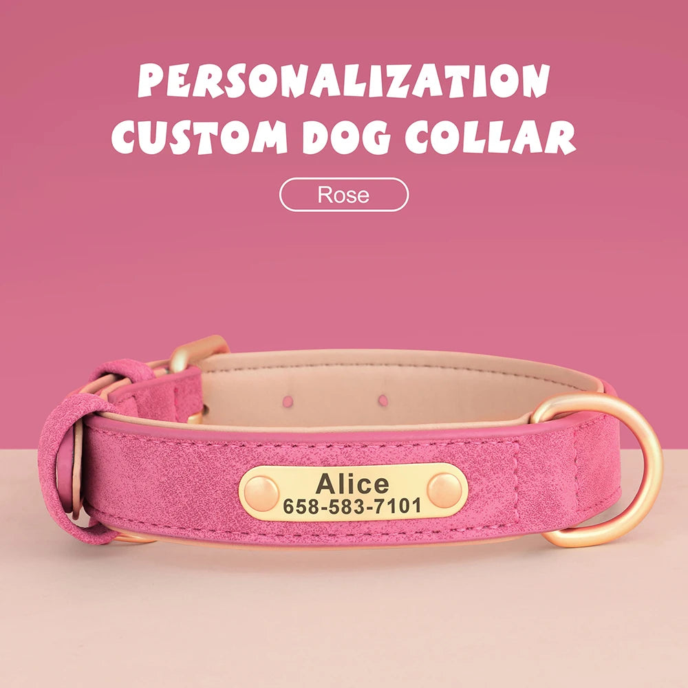 Personalized Dog Collar Custom Engraved PU Leather Dog Collars Free Engraving ID Tag Nameplate For Small Medium Large Dogs - WTN Essentials 