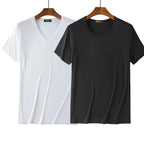 2 Packs Bamboo Fiber Round Neck T-shirts Short Sleeve Classic Tees Sweat-absorbent Gym Man Undershirt Solid Color Tee Black New