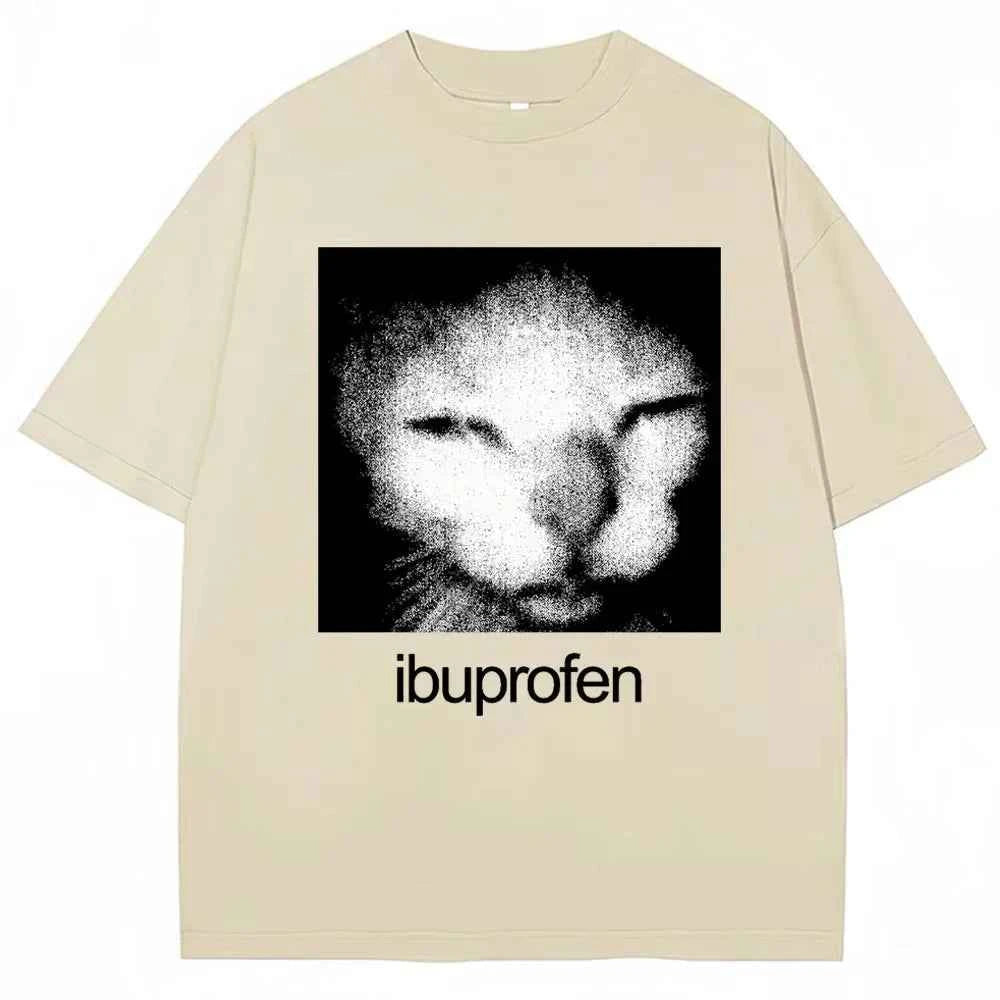 2026 Vintage Funny Ibuprofen Cat Meme Graphic Tees Men Women Humor Fashion T Shirts Oversized Casual Streetwear T-shirt Y2K Tops