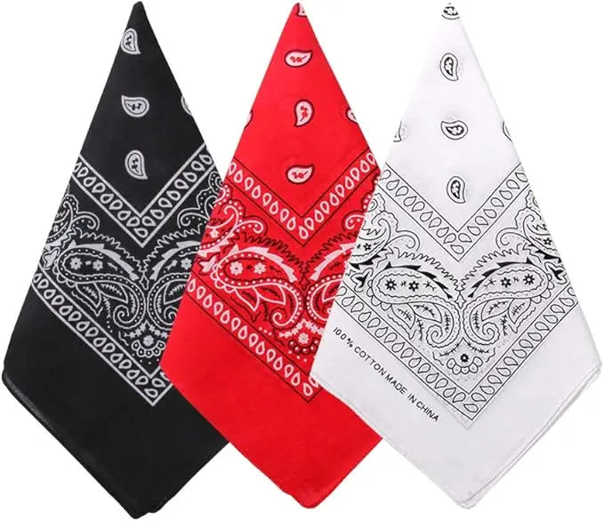 Hip Hop Cowboy Paisley Scarf Large Bandana Head Square Scarf Men Women 55x55cm Black Red White