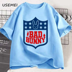 Bad Bunny Football Printed Tshirts Men Women Short Sleeeve Tshirt Printed Graphic T Shirts High Quality T-shirt Men's Clothes