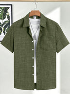 Men's Casual Linen Short Sleeve Shirts Drip Outfits Man Outfit Set Designer Cheap Clothing Summer Tops For Man