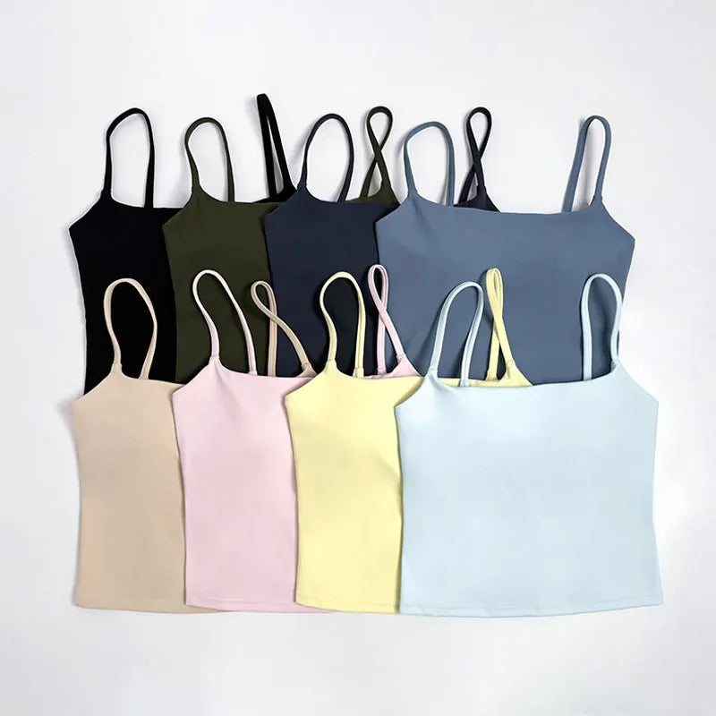 NCLAGEN GYM Tank Top With Built-In Bra Women's Yoga Clothing Running Square Neck Fitness Vest Beautiful Back Sports Workout