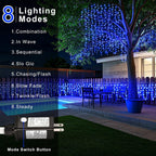 6.5200LED/20M480LED Icicle String Lights Christmas 40Drops 8 Modes, Plug in Curtain Waterproof for Holiday Wedding Party Garden