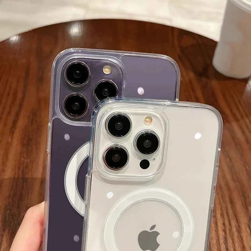 For Magesafe Magnetic Transparent Wireless Charge Case For iPhone 11 12 13 14 15 16 17 Air Pro Max Plus Mini Shockproof PC Cover