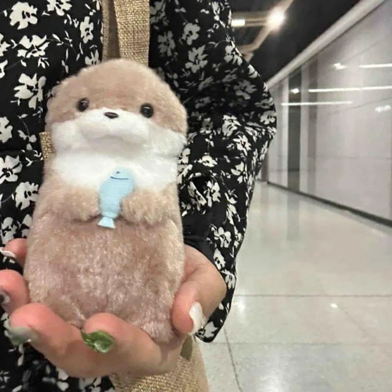 Delightful Otter Plush Keychain with Fish Pendant; Cute Charm for School Bags or Wallet Decorations