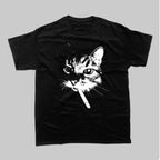 New High-quality American Street Smoking Cat Retro Trendy Personalized Printed T-shirt Men's Windshield Loose Short Sleeves