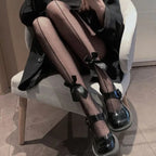 Sexy Hollow Out Transparent Slim Fishnet Pantyhose Women Bow Black White Tights Gothic Lolita JK Cute Bowknot Mesh Stockings