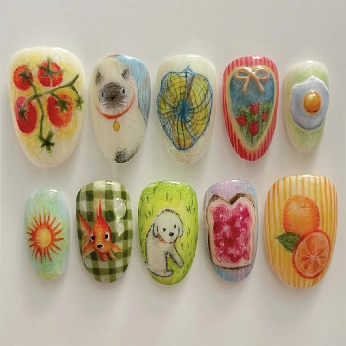 24pcs Gradient Black False Nails Cute Cartoon Cat's Eye Forest Elf Girl Press On Nails Glossy Almond Sweet Cool Fake Nail Tips