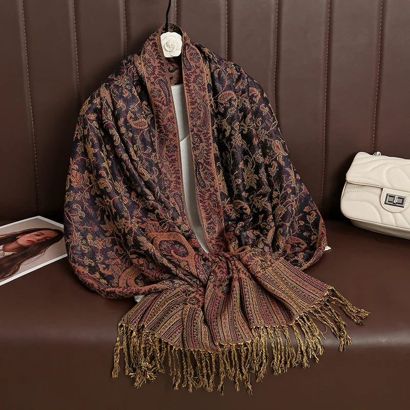2025 new ethnic style retro shawl cashew flower geometric scarf cloak tassel scarf multi-color variety options available