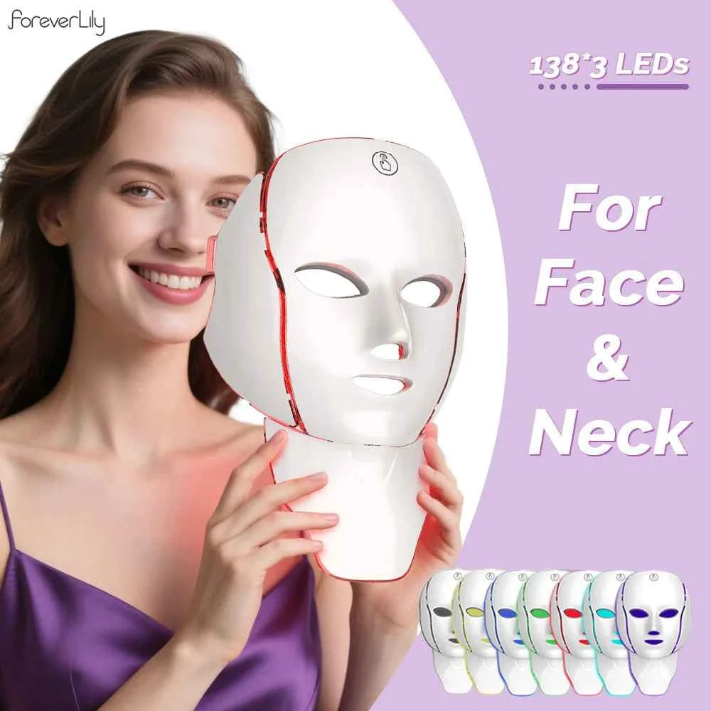 7 Colors Photon Facial LED Mask Red Light Therapy Anti Aging Face Neck Beauty Mask Relaxation Treatment Anti-Wrinkle Skin Care