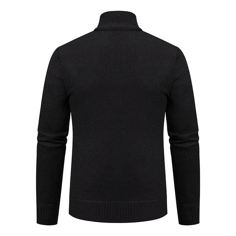 Autumn And Winter New Jersey Men's Casual Sports Coat Solid Color Stand Collar Wweater Grab Fleece Warm Zipper Cardigan
