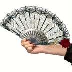 1pc/2pcs Vintage Spanish Flamenco Rose Lace Handheld Fan Elegant Black Folding Fan for Parties And Weddings