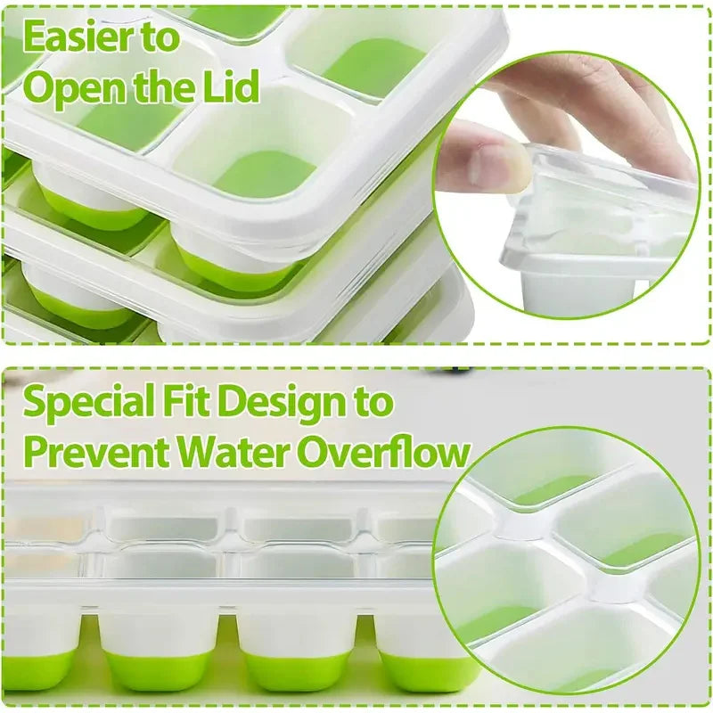 Ice Cube Tray Mold with Lid Silicone Square 14 Cube Easy Release Ice Cube Molds Summer Kitchen Bar DIY Iced Cocktail Freeze Tool