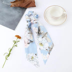 Fashion Flower Print Bow Satin Long Ribbon Ponytail Scarf Tie Scrunchies Women Girls Elastic Bands Hair Accessories