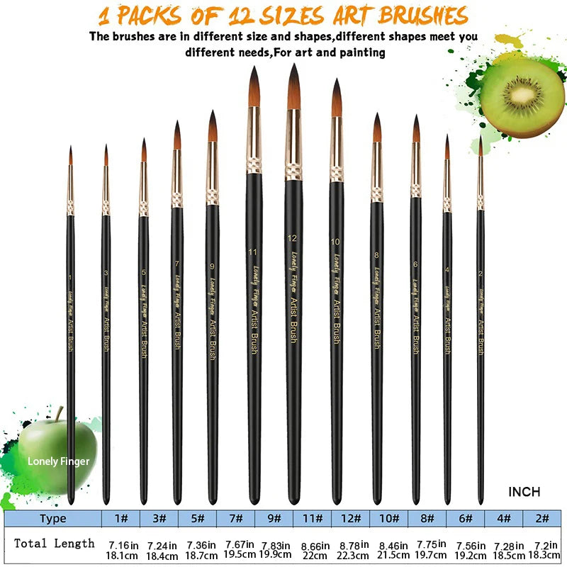 12/24/48pcs Paint Brushes Set Professional Paint Brush Round Pointed Tip Nylon Acrylic Brush For Acrylic Watercolor Oil Painting