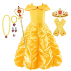 Yellow Princess Dress Halloween Cosplay Costumes Beauty and The Beast Kid Dress For 2-10Y Girls Birthday Party Children Clothing