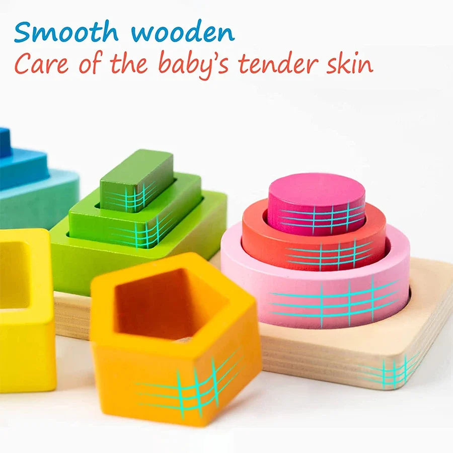 Montessori Wooden Shape Sorting and Stacking Educational Toy for Toddlers