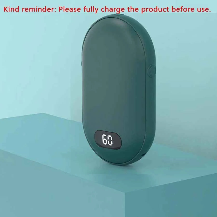 Double-sided heating with two temperature settings, this pocket hand warmer can be recharged