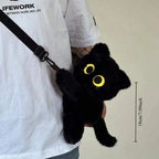 Black Cat Backpacks Big Eyes Kitten Doll Plush Kawaii Stuffed Animals Shoulder Bag Large-capacity Soft Toy Fashion Crossbody Bag
