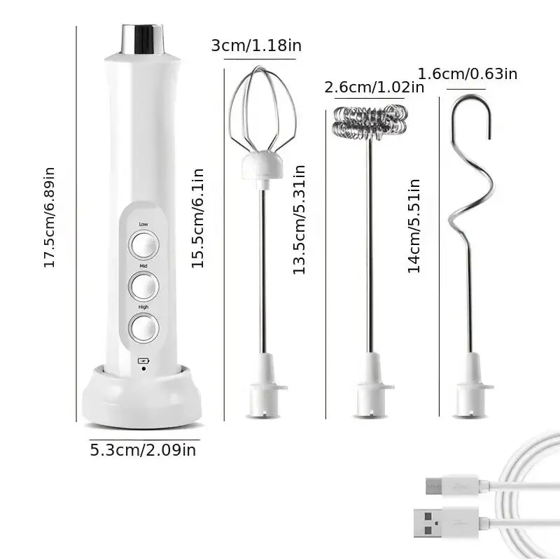 Wireless Rechargeable Electric Milk Frother - 3 Speeds, Handheld Foam Maker for Latte, Cappuccino, Hot Chocolate - USB Rechargea