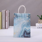 5 pcs Marble Design Kraft Paper Gift Bag with Handle Birthday Party Packaging Bags Wedding Gifts for Guest Eid Ramadan Supplies