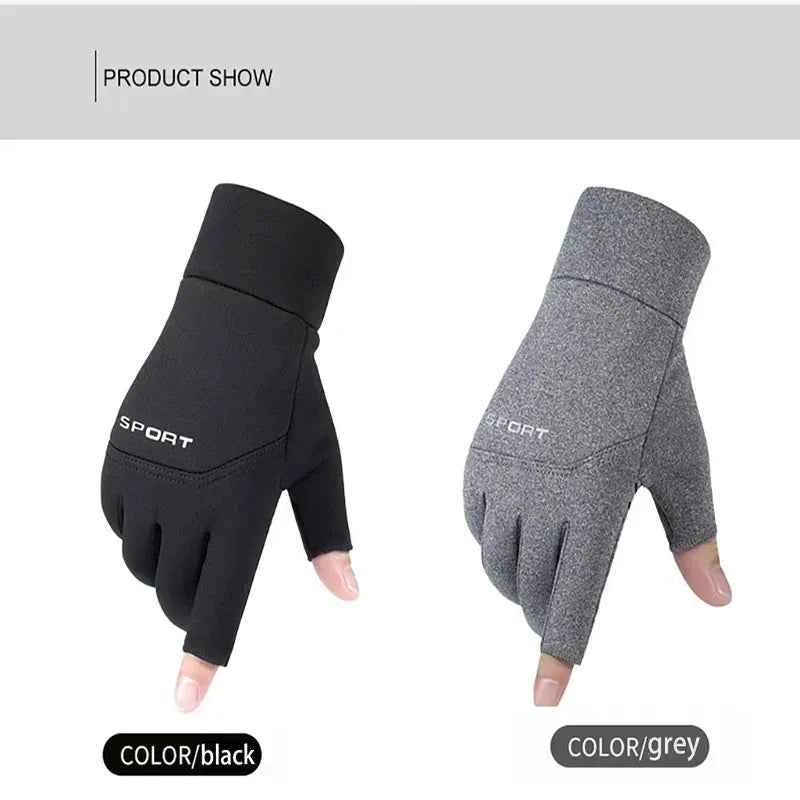 Winter Waterproof Fishing Men's Gloves Women's Cycling Warm Anti Slip Outdoor Sports Exposed Two Finger Touch Screen Gloves