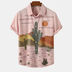 Fashion Men's Cactus Desert Printed Shirts Casual Hawaiian Beach Resort Shirt Summer Natural Landscape Vintage Printed Shirts