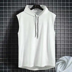 Men's lace up hooded sleeveless vest, men's summer loose solid color hip-hop T-shirt top, sports vest