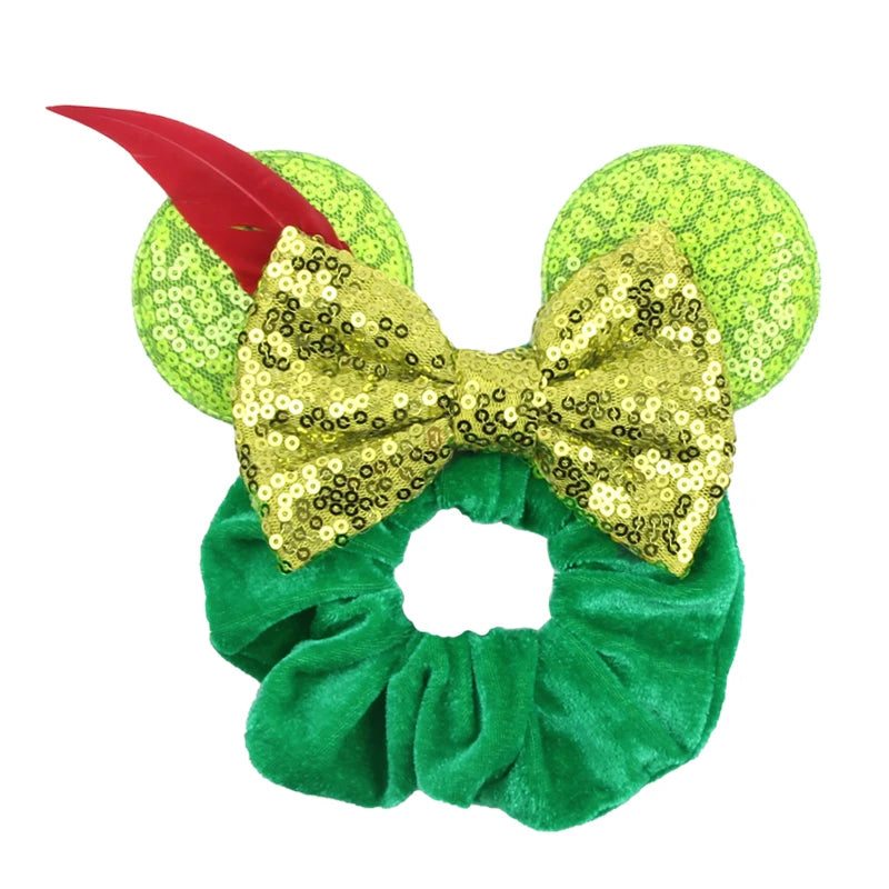 Cute Mouse Ears Velvet Scrunchies Hairband Women Elastic Ponytail Holder Girls Sequin Bow 2023 Kids Party DIY Hair Accessories