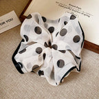 1/3PCS Polka Dot Satin Scrunchies – Large Ruffled Hair Bands for Women, Black & White Elegant Hair Ties
