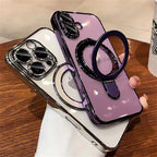 Luxury MagSafe Bracket Case for iPhone 16 & 17 – Clear Acrylic with Magnetic Ring Stand
