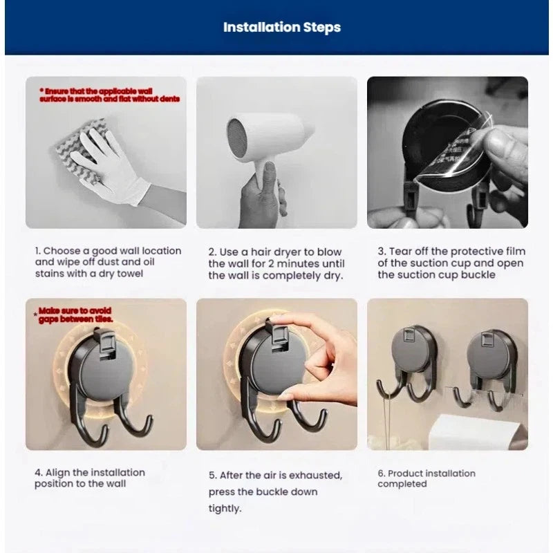 Suction Cup Hook No Drilling Required Bathroom Hooks Kitchen Door Back Clothes Hook Dual Hooks Strong Load-bearing Hooks