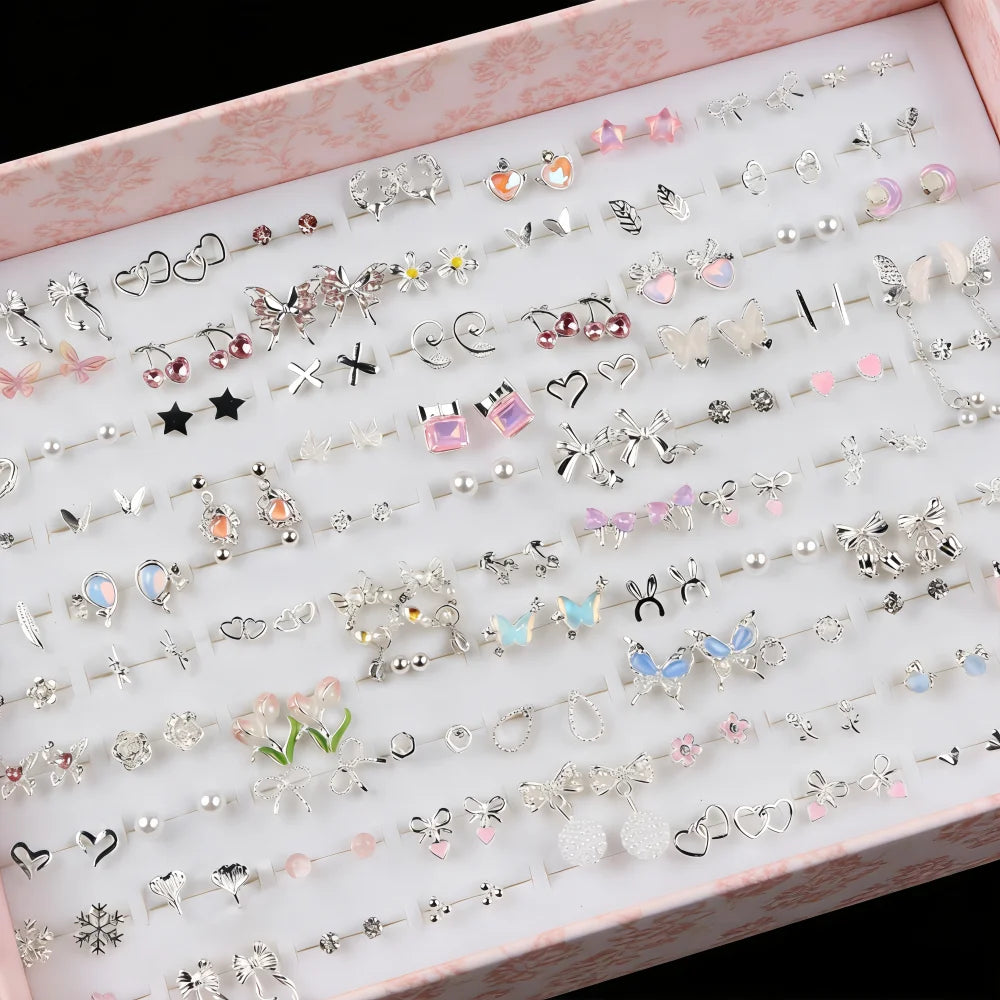 7/14/21/28Pairs/Lot Fashion Elegant Charm Exquisite Geometry Multicolor Rhinestone Earrings For Women Jewelry Accessories Gifts