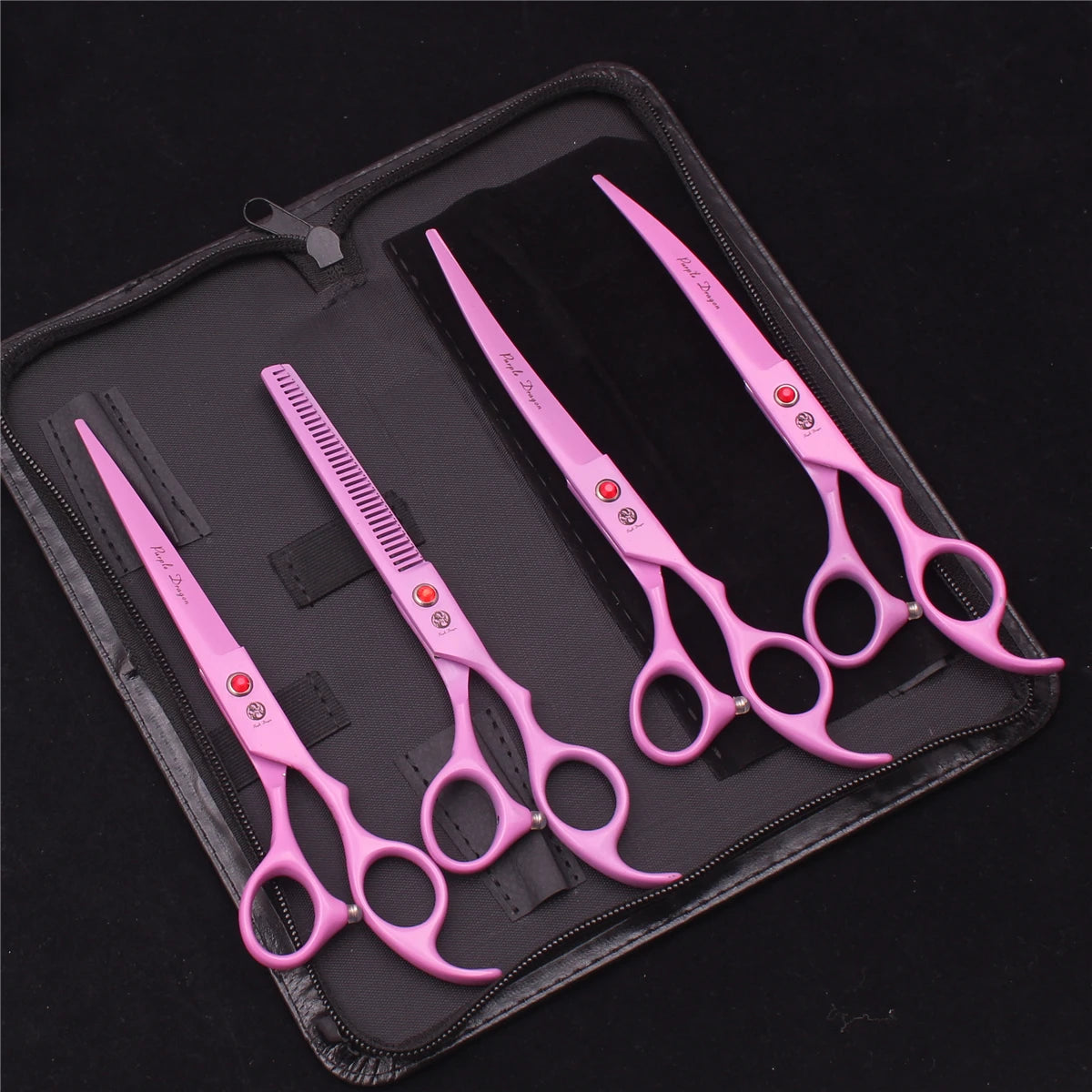 Pet Grooming Scissors Purple Dragon Japan Stainless Pink Curved Scissors For Dogs Dog Thinning Scissors Pet Chunker Shears Z3003