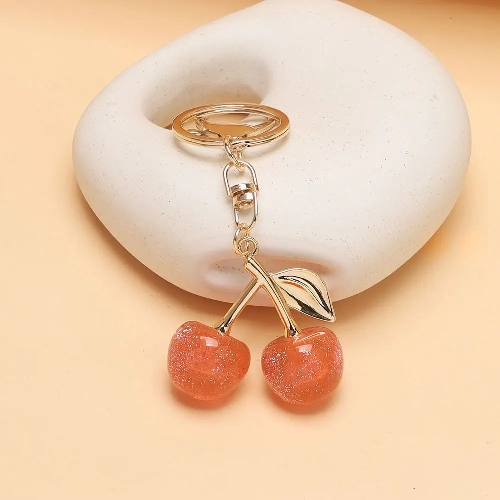 Fashion Delicious Red Cherry Keychain Summer Fruits Cherries Pendant Keyring For Women Men Jewelry Bag Accessories Gift