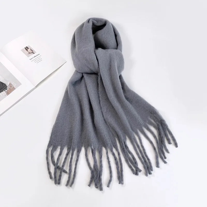 Winter Scarf for Women Cashmere Warm Solid Pink Pashmina Blanket Wraps Female Thick Soft Bufanda Big Tassel Shawl Long Echarpe