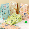 12/24PCS Plant Pattern Gift Paper Bags for Candy Cookie Bakery Kraft Paper Packaging Bags with Stickers