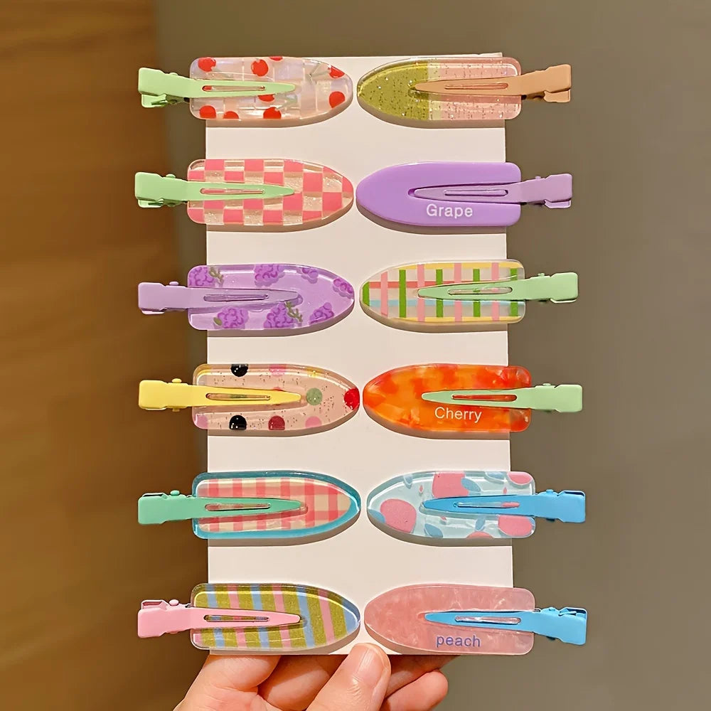 12 Pieces of Multi-Color Colorful Hair Clips with Side Bangs, Duckbill Clips for Flyaway Hair, Sweet Girl's Simple Hair Clips