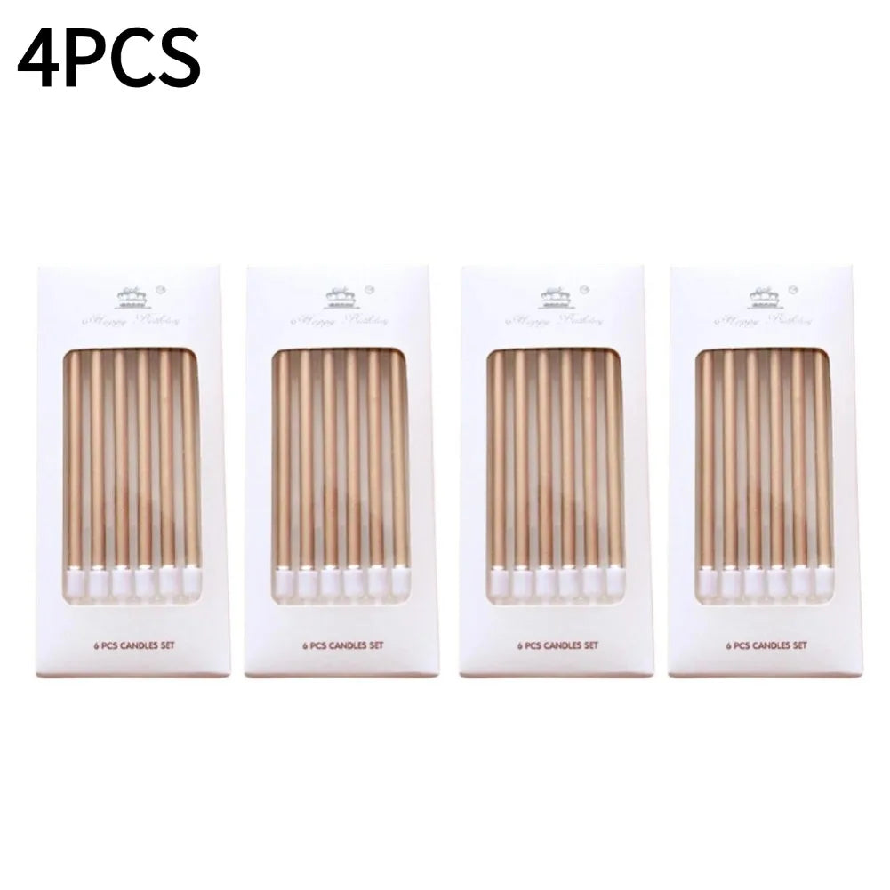 6pcs Metal Gold Silver Birthday Candles DIY Colorful Cake Decoration Baby Shower Gender Reveal Cupcake Decorating Candle Toppers