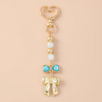 Cute Bowknot Love Heart Keychain Crystal Pearl Key Ring Pendants for Women Girls Handbag Decor DIY Handmade Key Chain Gifts