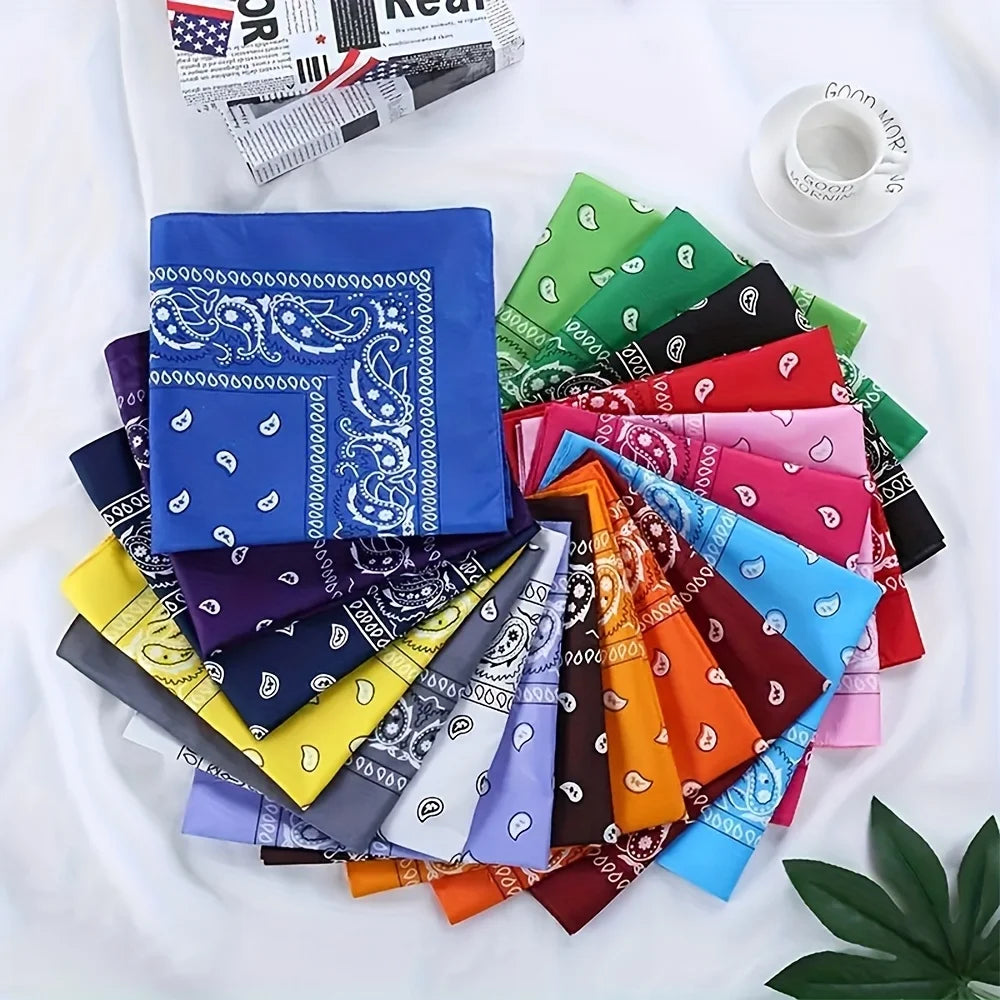 12pcs (unisex) polyester paisley batik bandana, all polyester hip hop street dance outdoor cycling scarf
