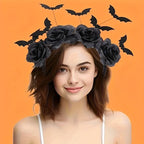 1pcs Halloween Party Headband Cute Witch Hat with Black Artificial Flowers Gothic Bat Clip Role-playing Accessory Party DIY Deco