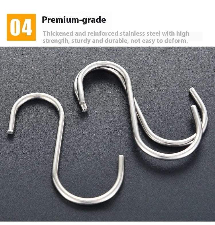10 pcs Stainless steel S shaped hook Large hook S hook, multi purpose S shaped hook metal S-hook hook for kitchen and bathroom