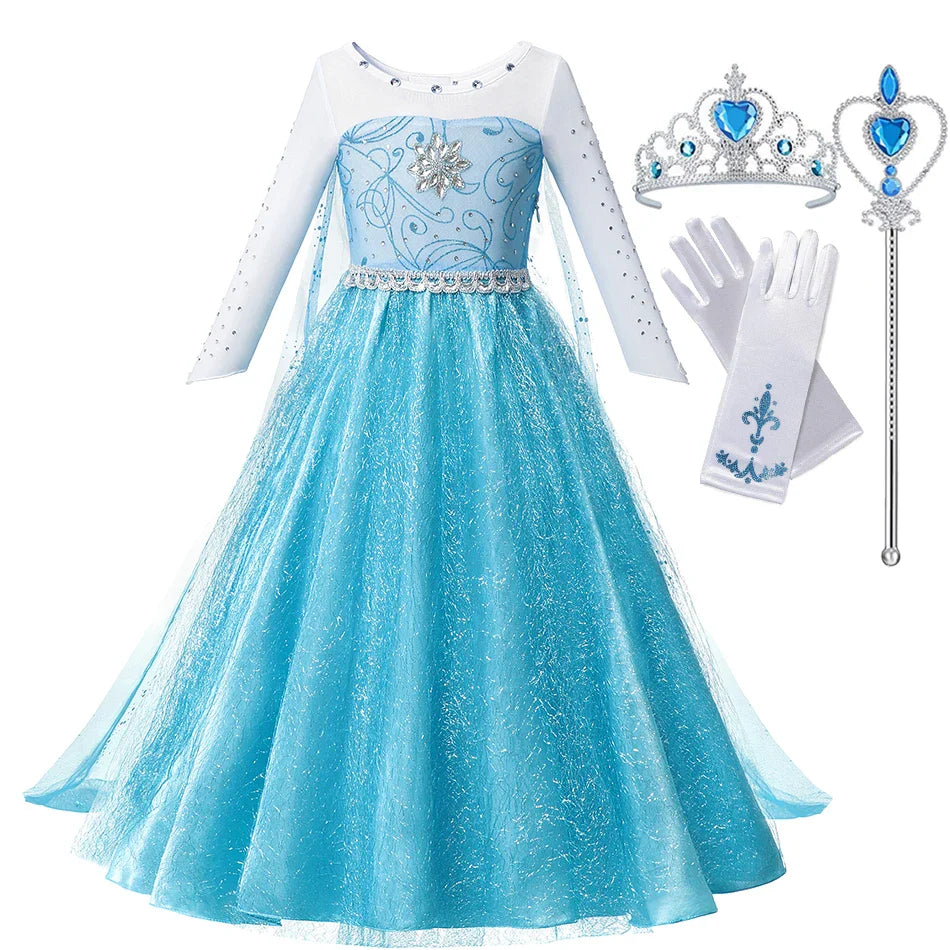 Girls Elsa Anna Princess Costume Dress – Summer Fancy Queen Outfit