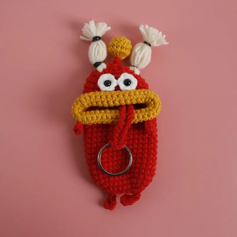 Funny Crochet Sausage Mouth Keychain Key Holder Pouch