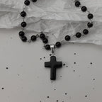 Gothic Bat Cross Dark Pendant Necklace Set, Y2K Personalized Thorn Love Black Bead Stacked Necklace Set, Suitable as Halloween G