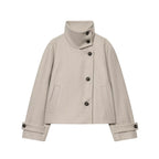 European and American 2025 Winter New Women's Loose and Casual Style Simple Long Sleeve Buckle Stand up Collar Coat